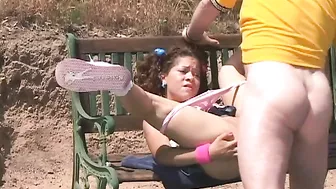 Fucking Her Cherry On A Bench