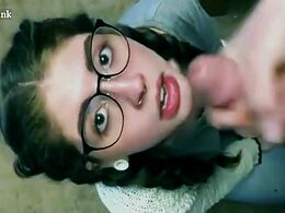 Beautiful Nerd Gets A Cumshot On Her Glasses