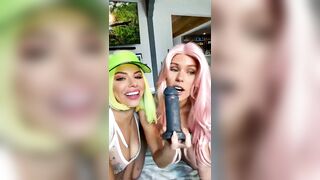 Two Sexy Chicks Play With A Dildo And Put It Deep In Their Mouths