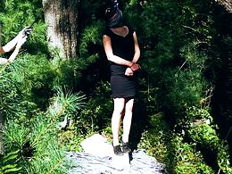 Brunette Is Hanging From The Tree