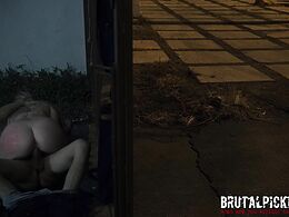 Guy Rips A Blonde's Pussy On An Alley