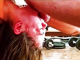 Dumb cunt whore earns her cash for a hard throatfucking